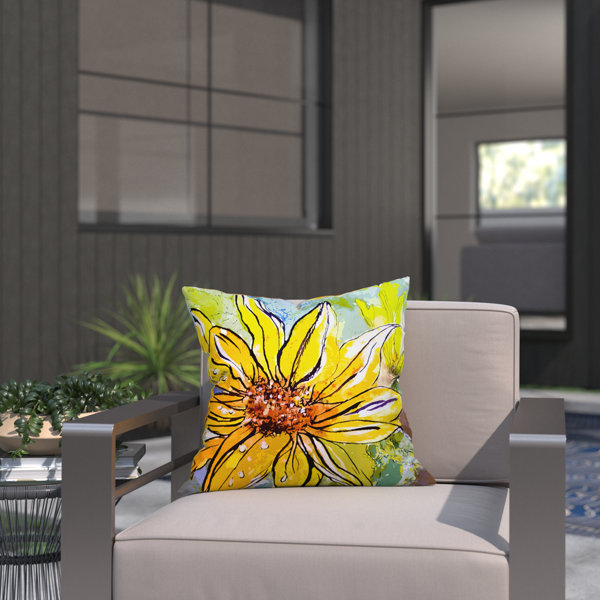 The Twillery Co. Sunflower Ribbon Indoor Outdoor Throw Pillow